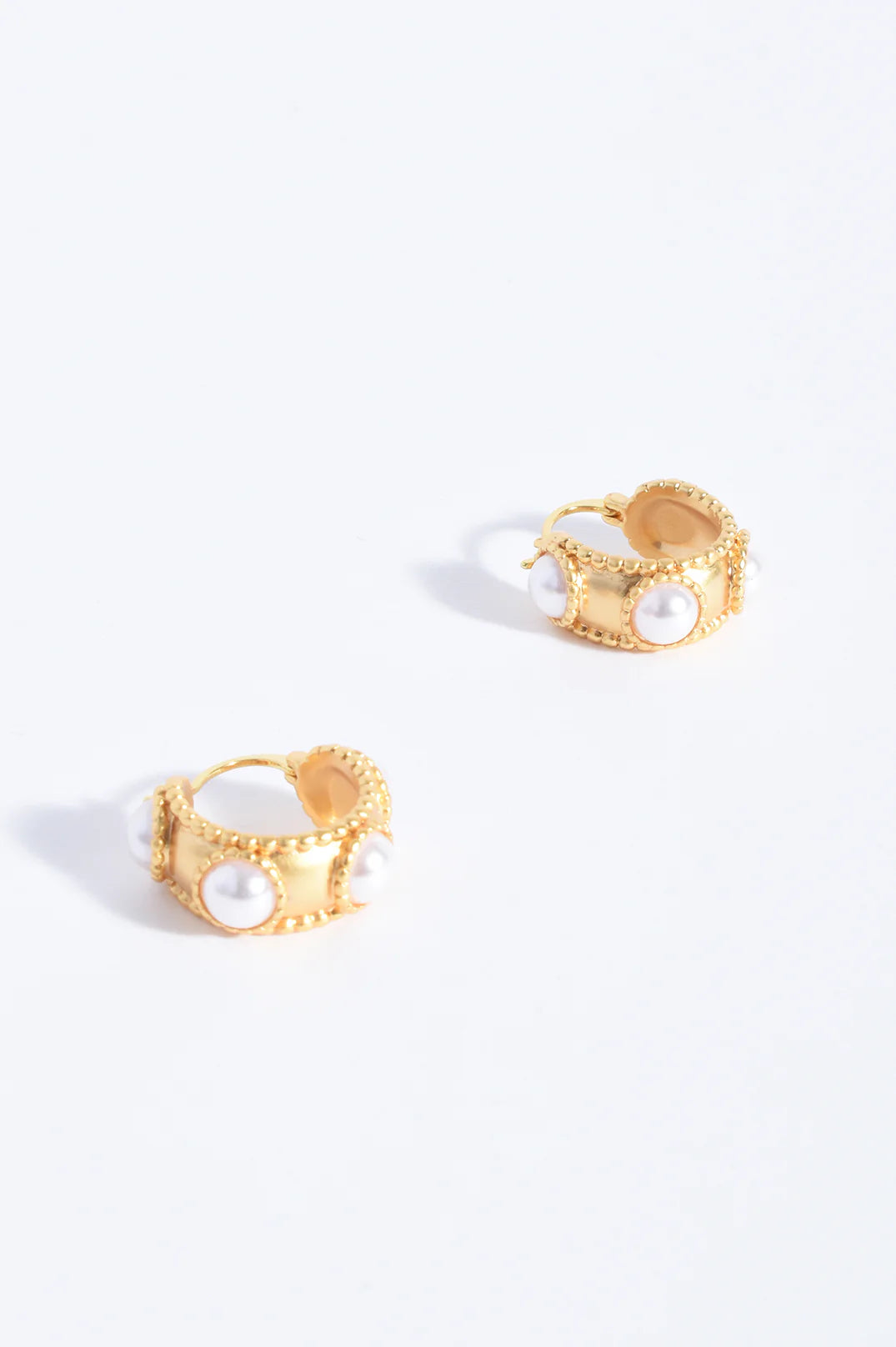Adorne Faux Pearl Mini Hoops - Cream/Gold