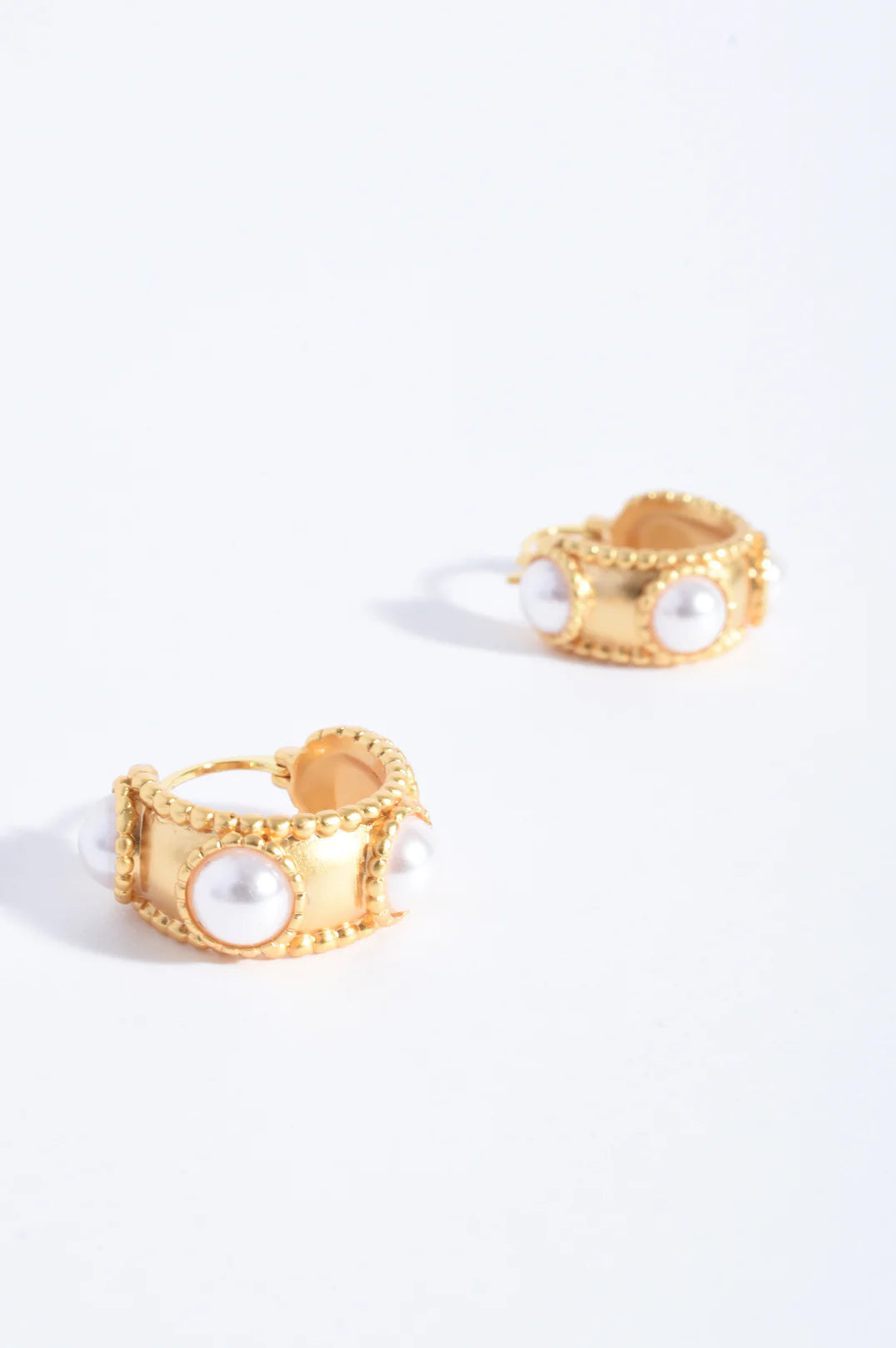 Adorne Faux Pearl Mini Hoops - Cream/Gold