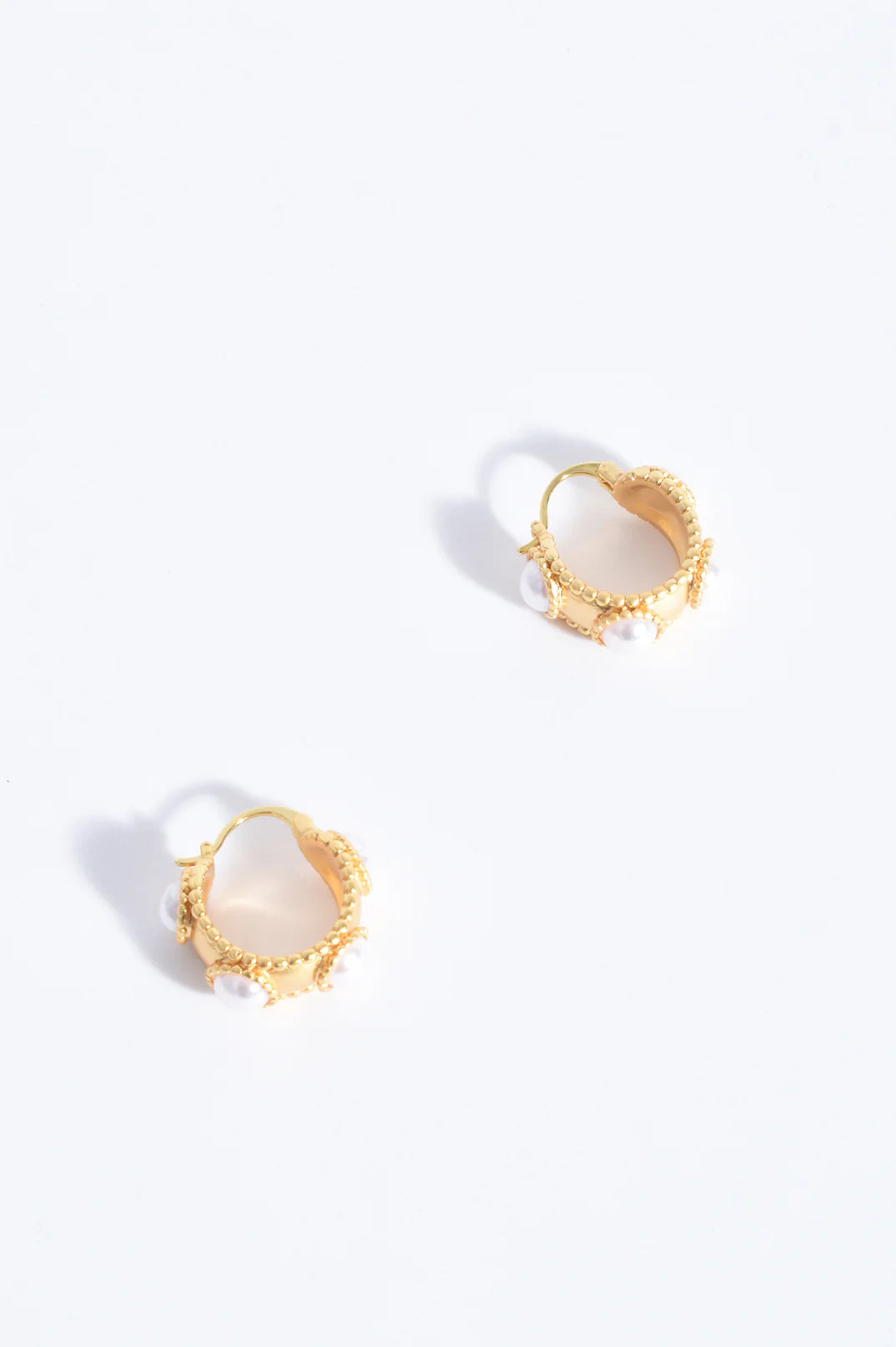 Adorne Faux Pearl Mini Hoops - Cream/Gold