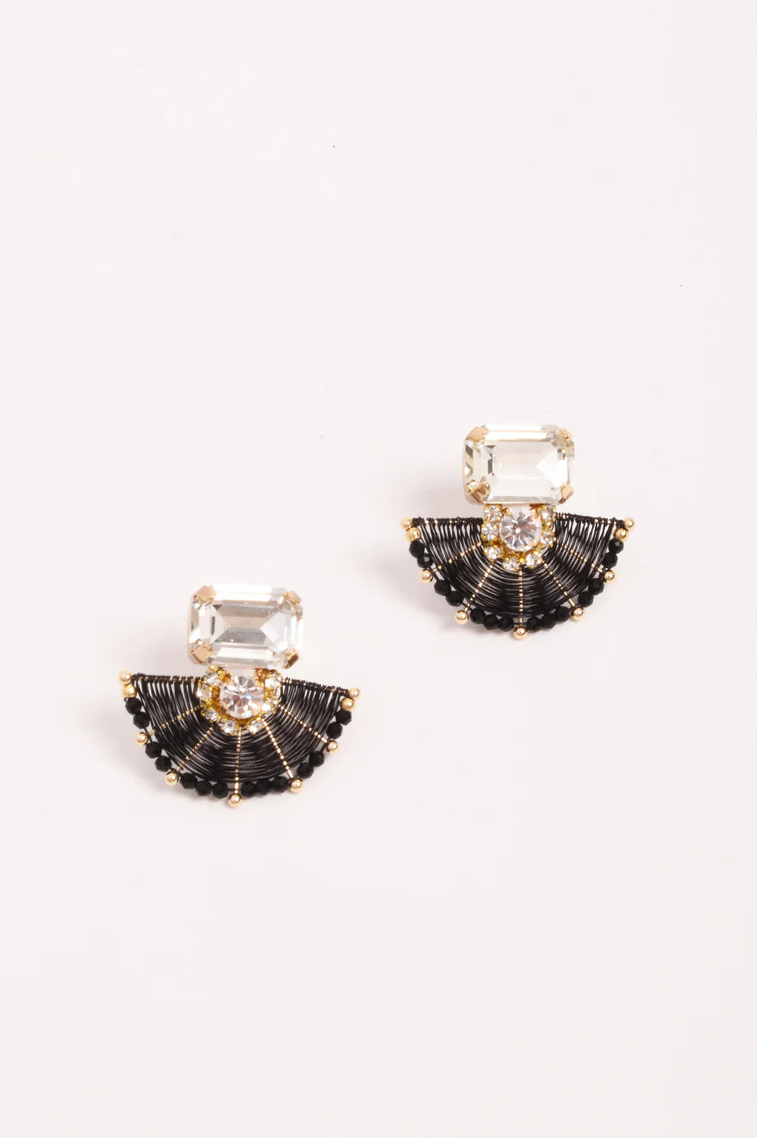 Adorne Glass and Bead Fan Event Earrings - Black