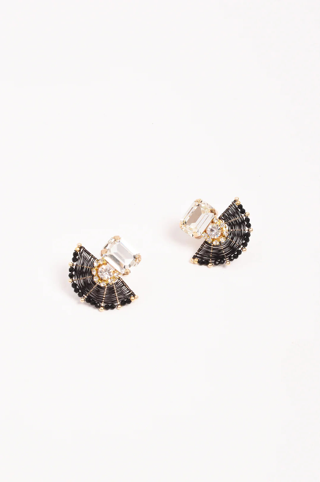 Adorne Glass and Bead Fan Event Earrings - Black