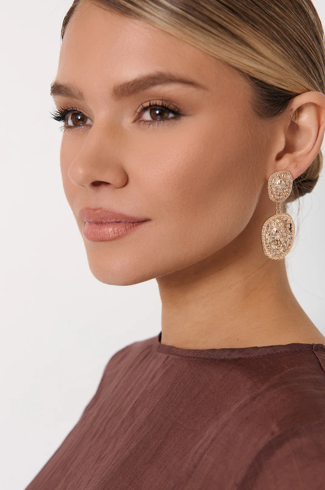 Adorne Regal Emblem Patterned Earrings - Gold