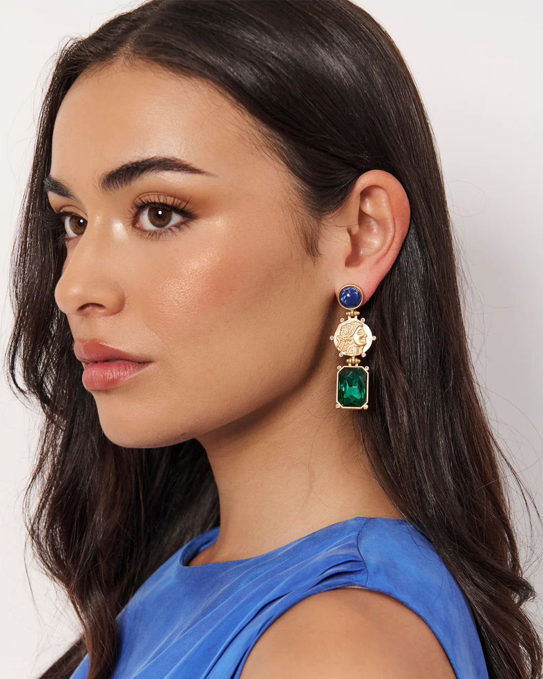 Adorne Royale Coin Centre Event Earrings - Blue/Green