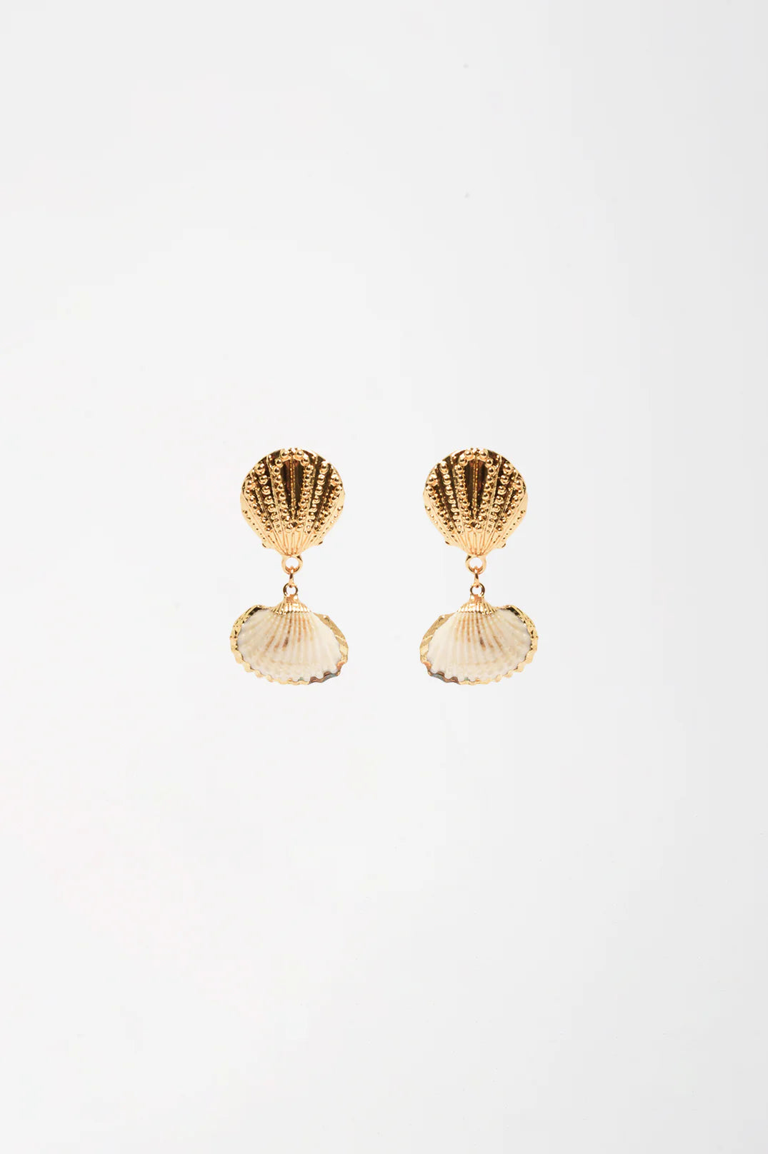 Adorne Metal Edged Shell Earrings - White/Gold