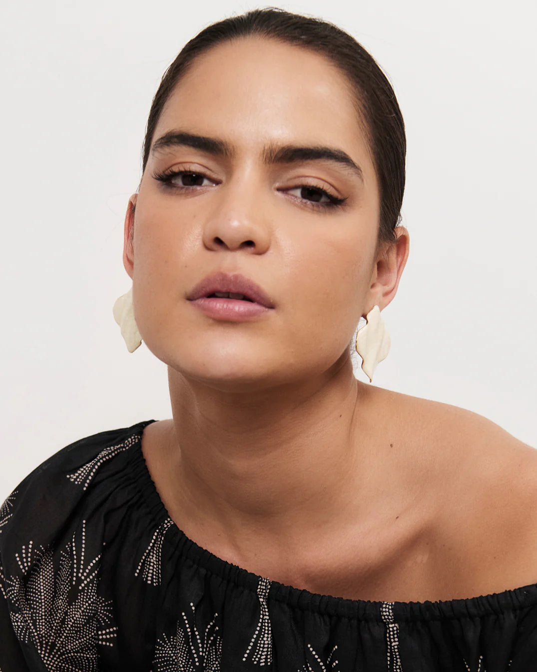 Adorne Statement Geo Event Earrings - Cream/Gold