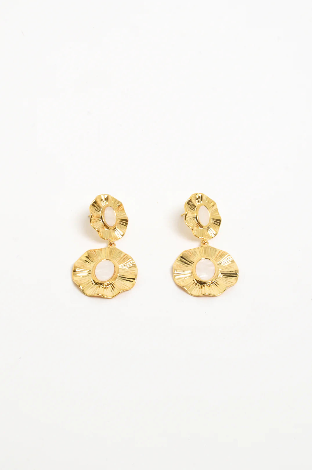 Adorne Petal Edge Double Drop Event Earrings - Cream/Gold