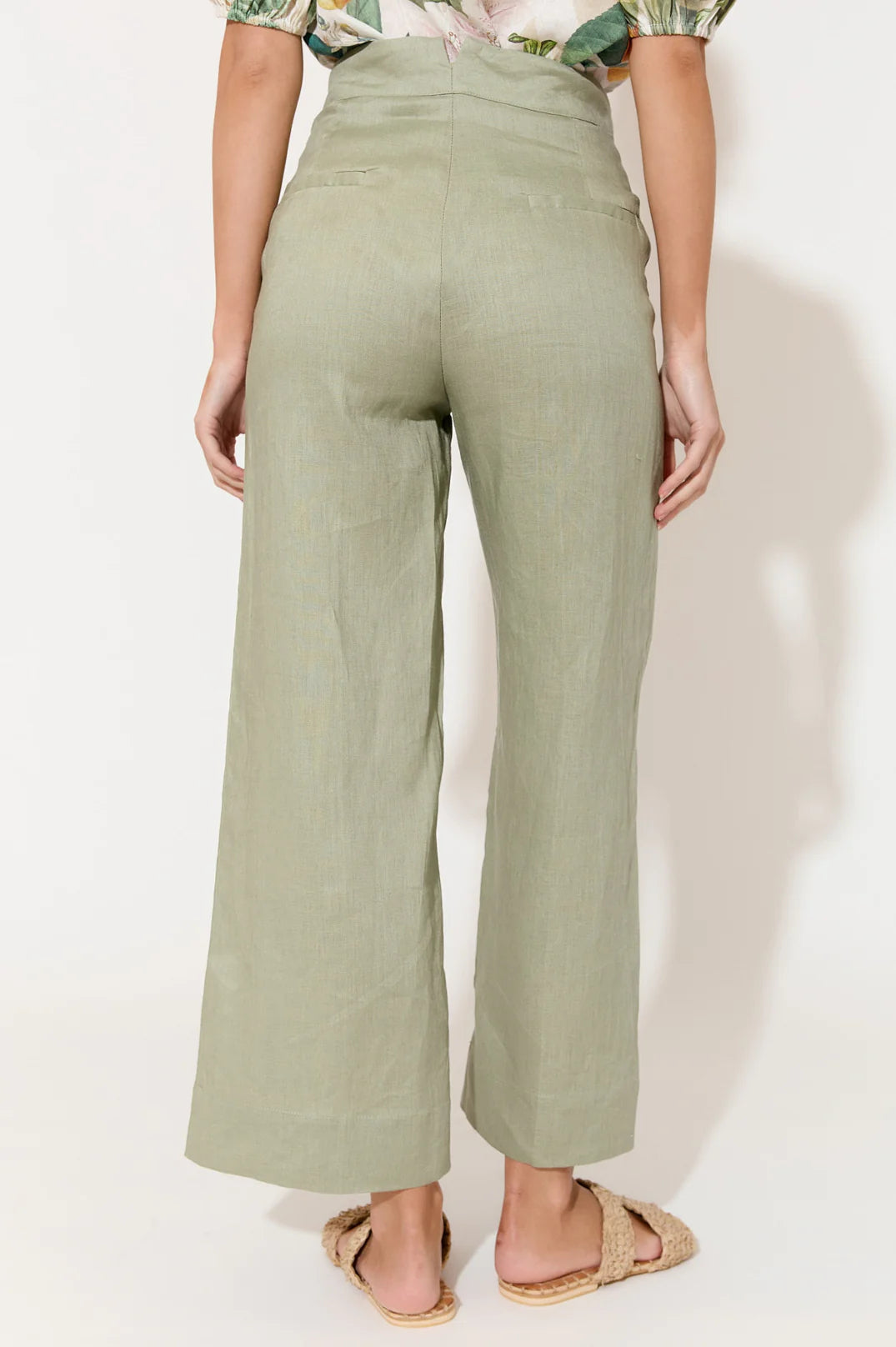 Adorne Nisha Cropped Linen Pant - Sage