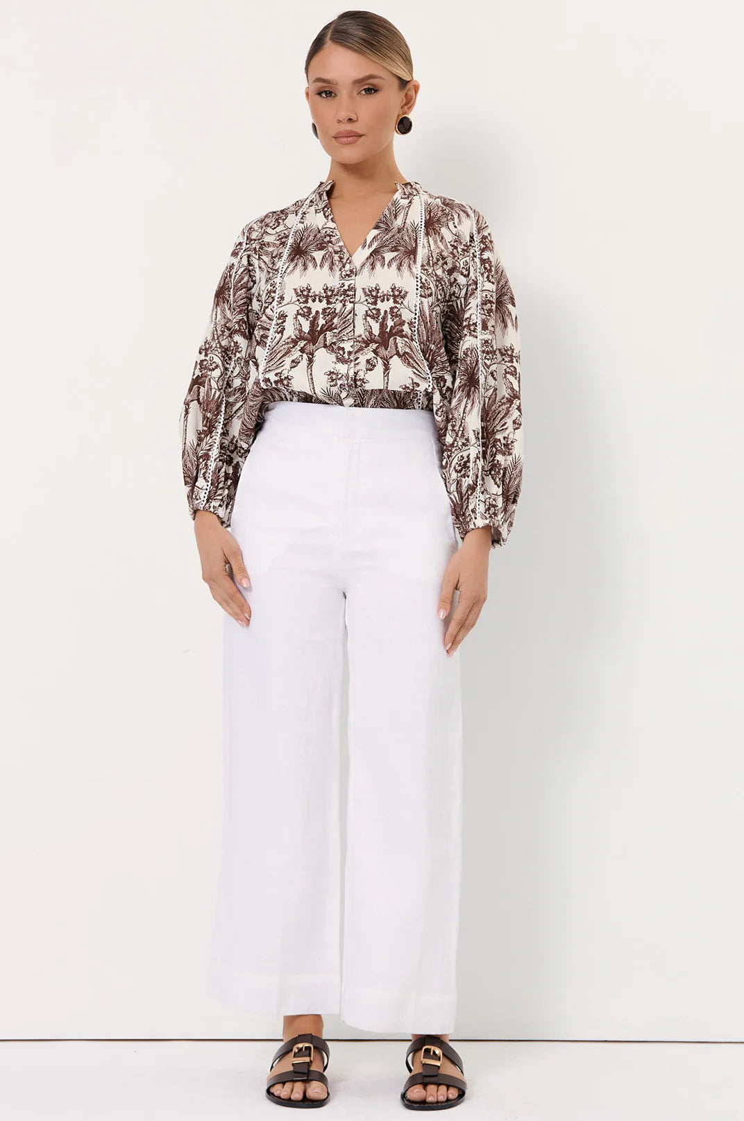 Adorne Nisha Cropped Lined Linen Pant - White