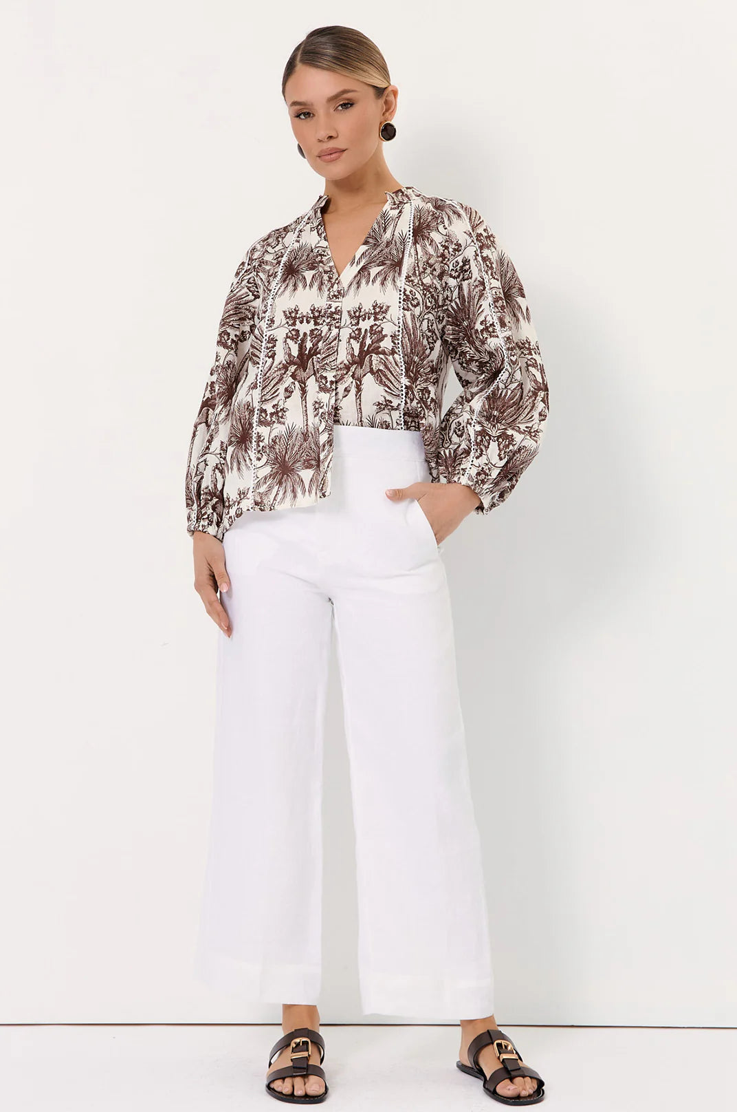Adorne Nisha Cropped Lined Linen Pant - White