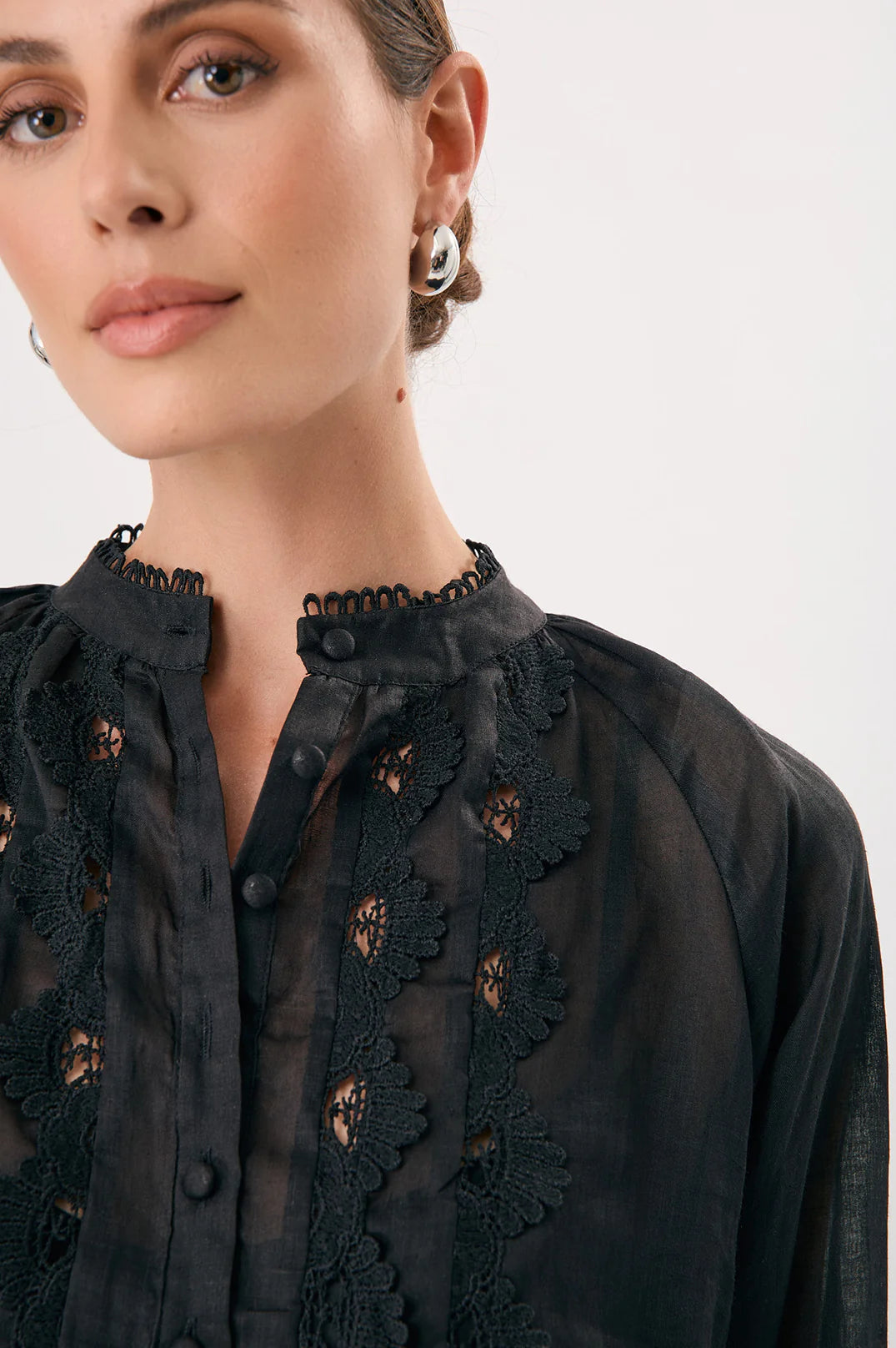 Adorne Darcy Lace Detail Ramie Shirt - Black