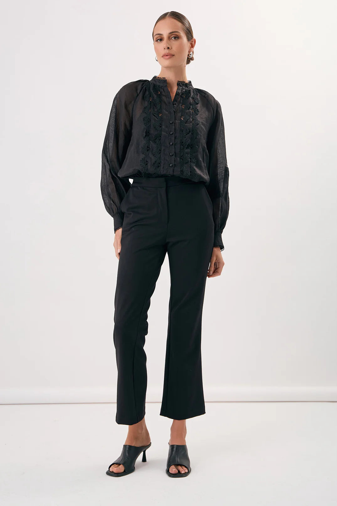 Adorne Darcy Lace Detail Ramie Shirt - Black