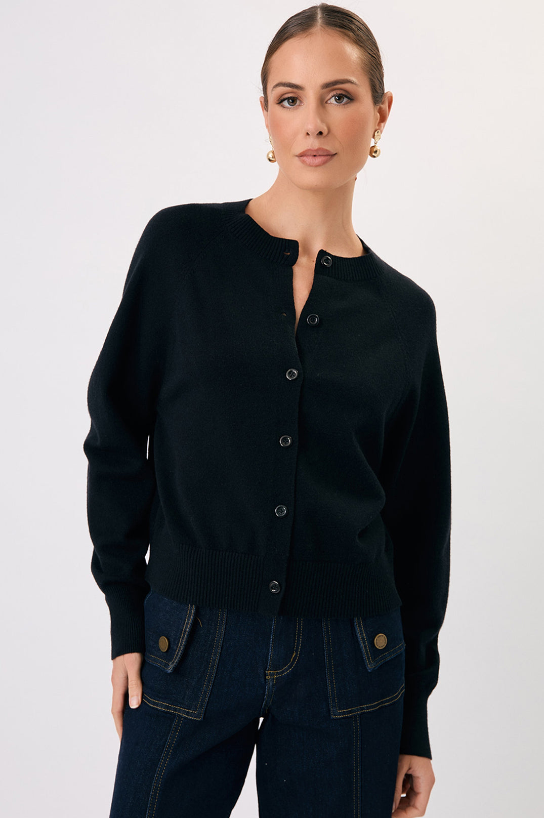 Adorne Freddy Cotton Knit Cardigan - Black