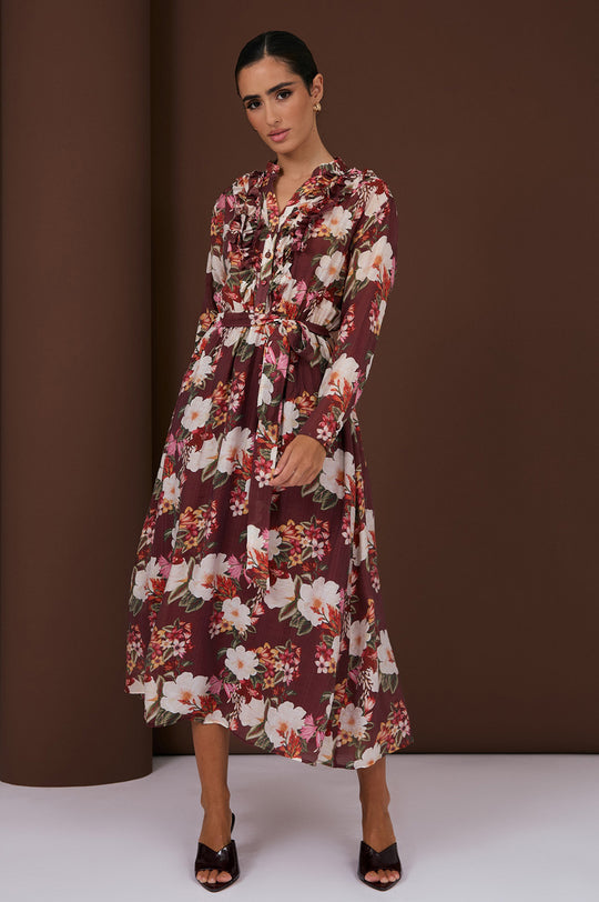 Adorne Becca Montilla Print Frill Dress