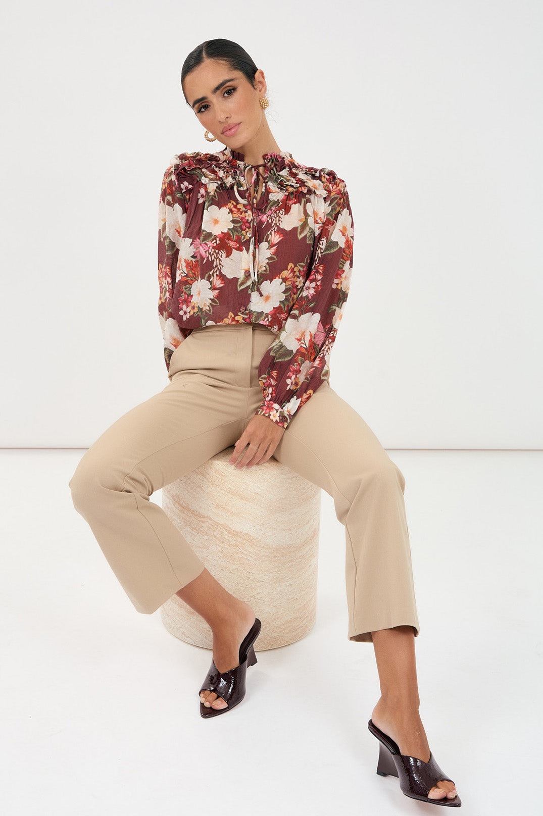 Adorne Carrie Montilla Print Frill Shirt