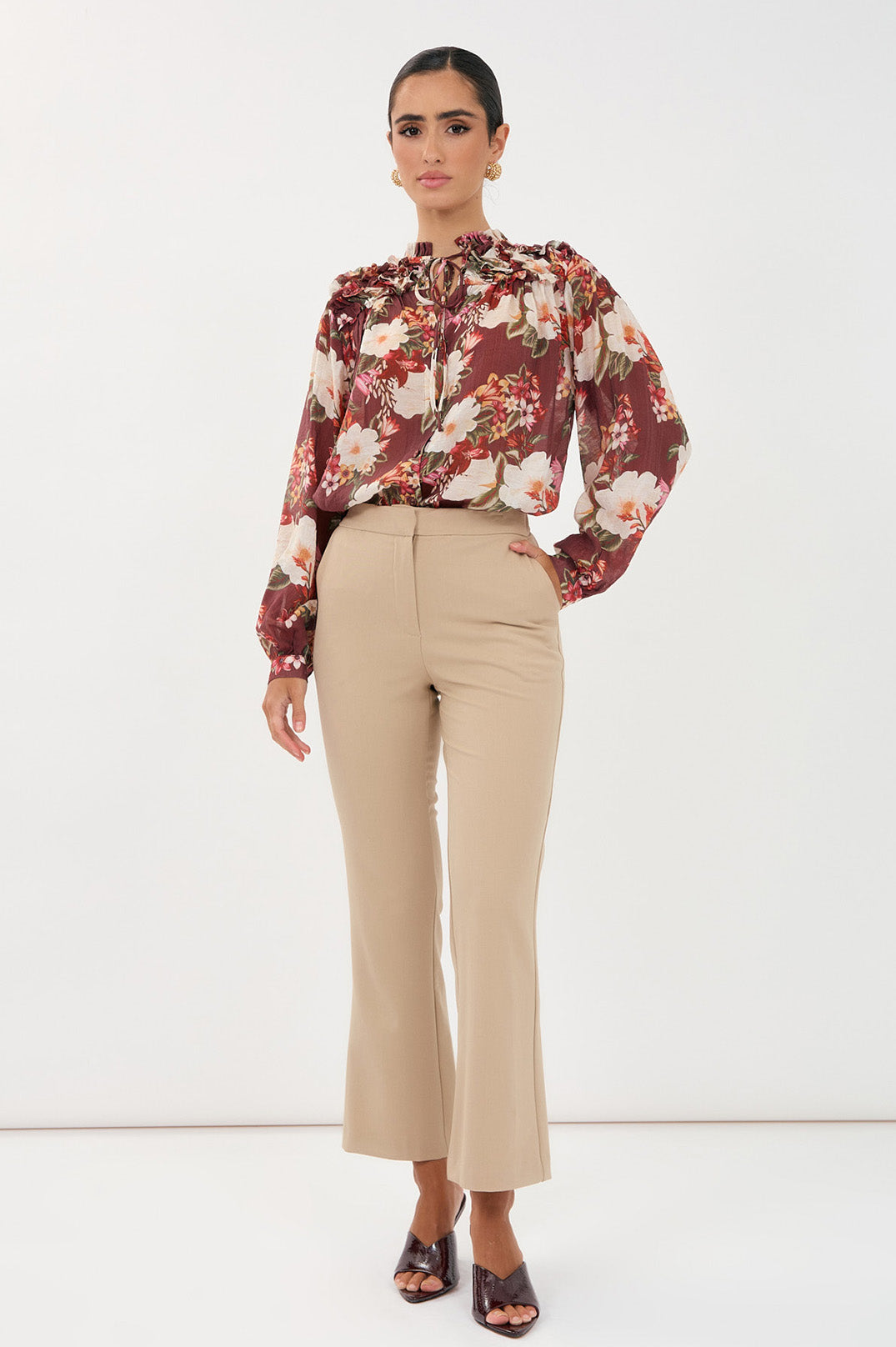 Adorne Carrie Montilla Print Frill Shirt