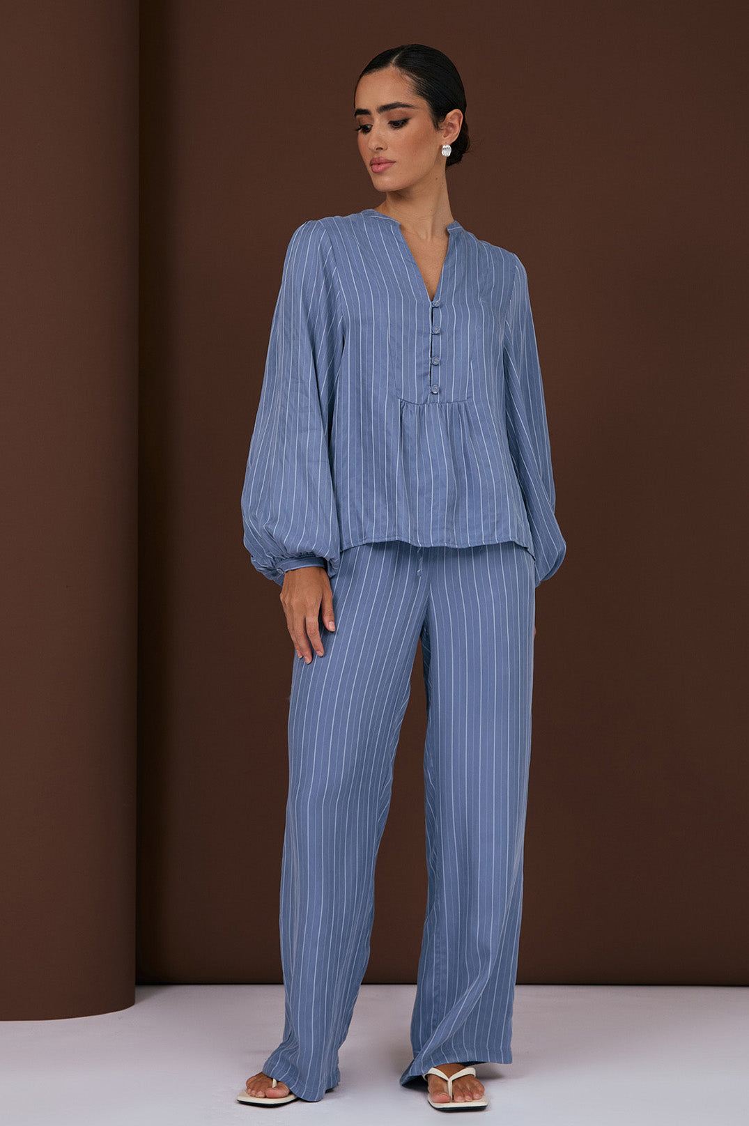Adorne Issy Striped Cupro Top - Blue