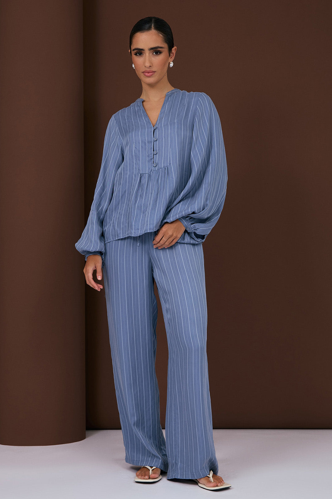 Adorne Issy Striped Cupro Top - Blue