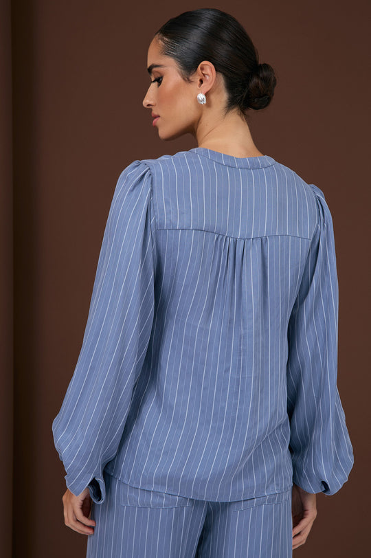 Adorne Issy Striped Cupro Top - Blue