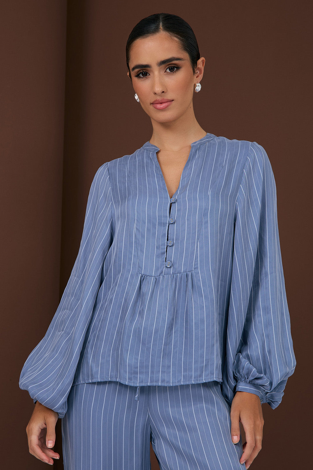 Adorne Issy Striped Cupro Top - Blue