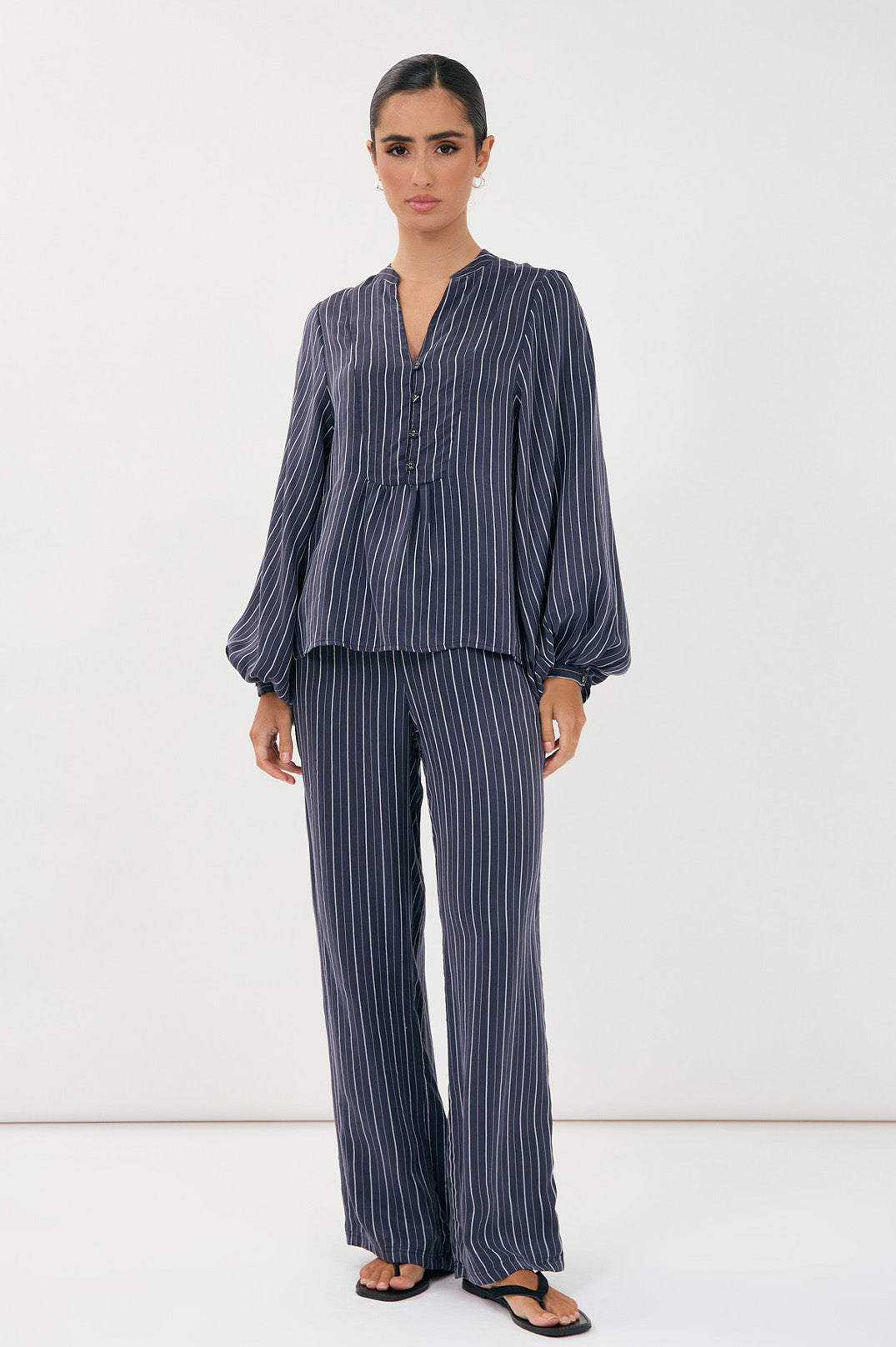 Adorne Issy Striped Cupro Top - Navy