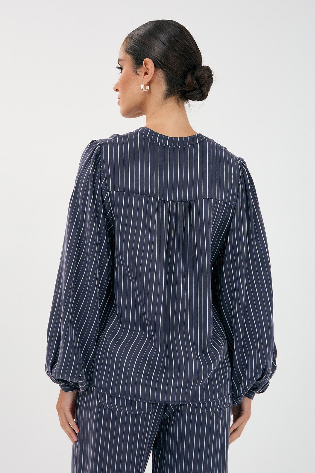 Adorne Issy Striped Cupro Top - Navy