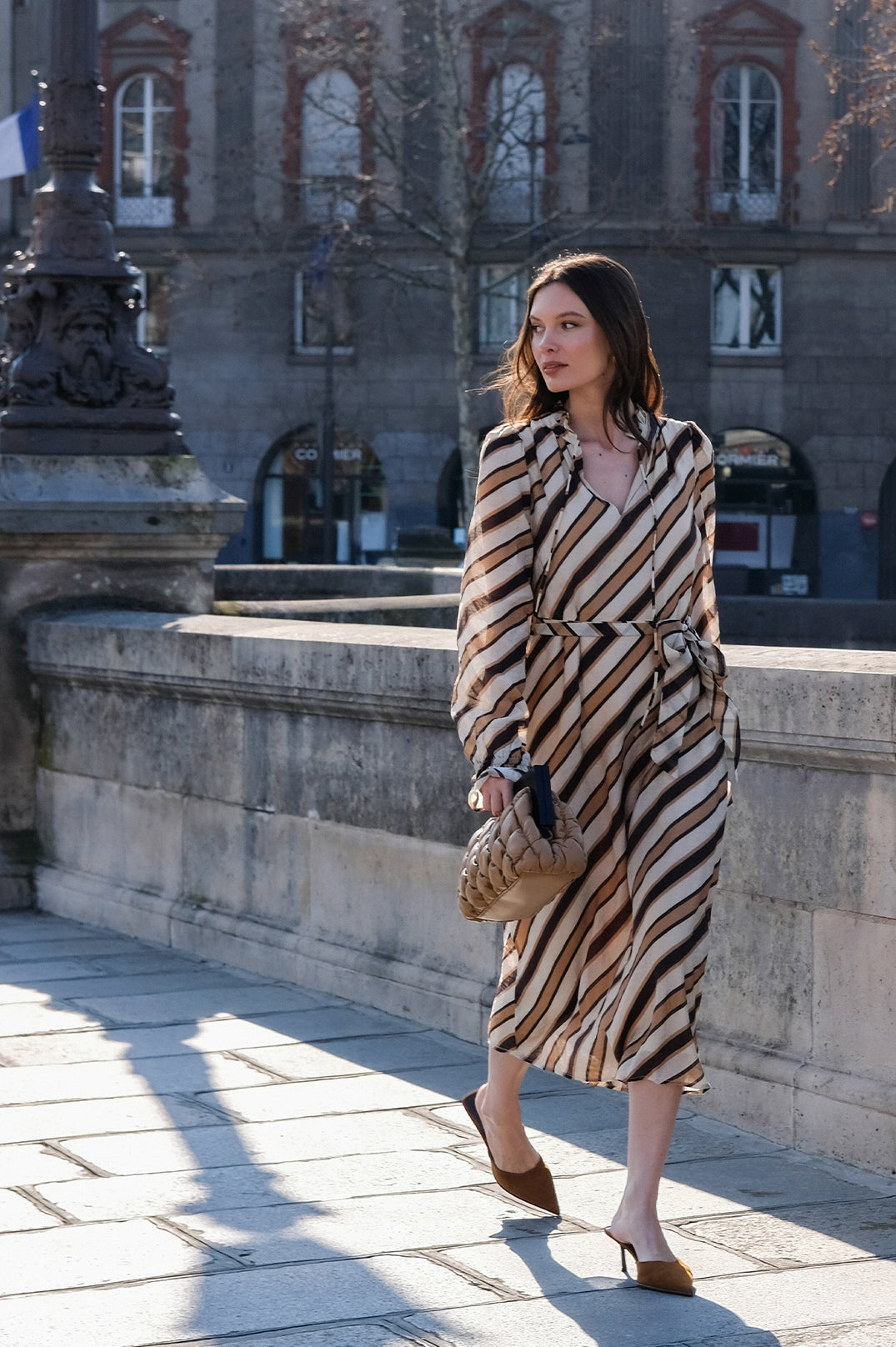Adorne Sandra Stripe Long Sleeve Midi Dress