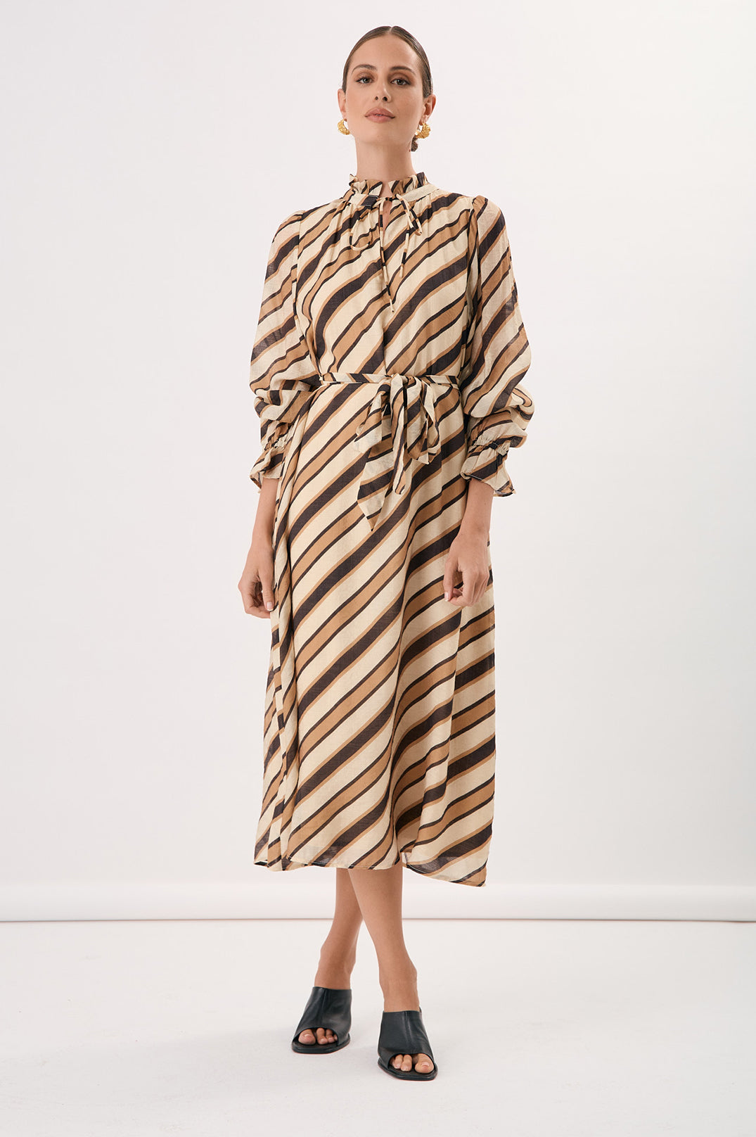 Adorne Sandra Stripe Long Sleeve Midi Dress