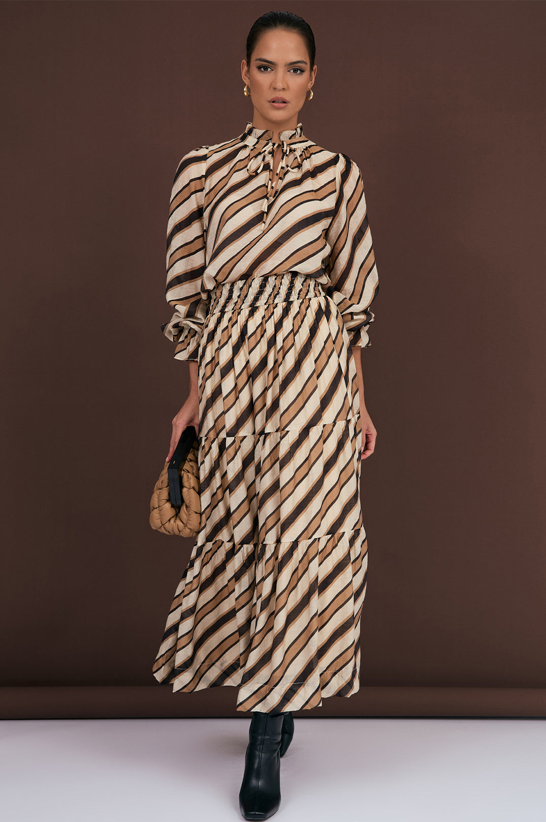 Adorne Morgan Stripe Tiered Maxi Skirt