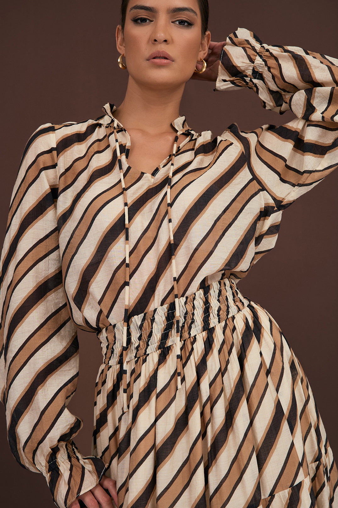 Adorne Morgan Stripe Tiered Maxi Skirt