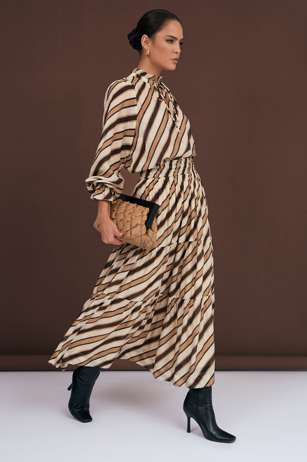 Adorne Morgan Stripe Tiered Maxi Skirt