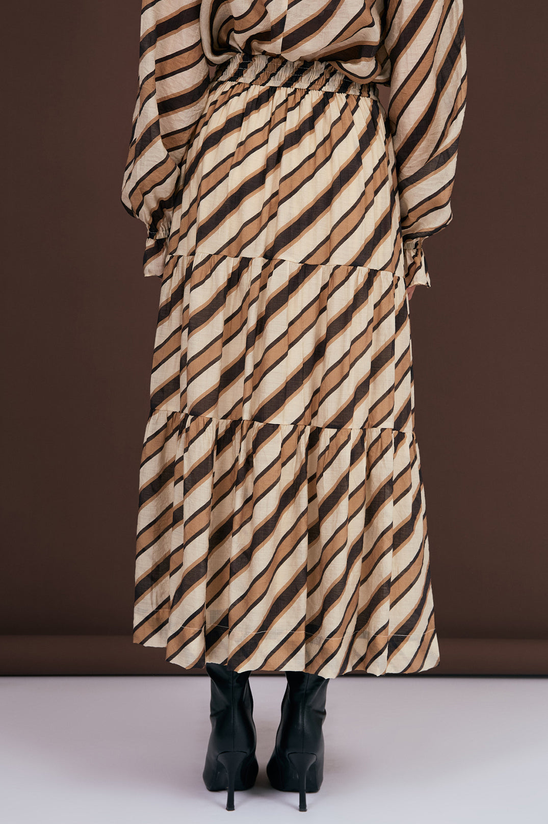 Adorne Morgan Stripe Tiered Maxi Skirt