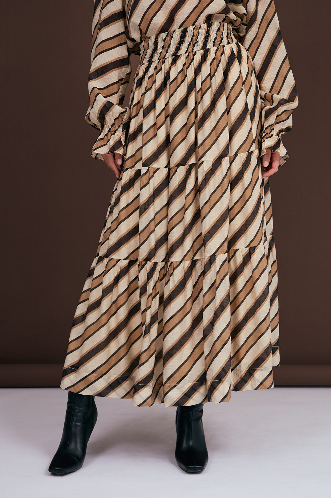 Adorne Morgan Stripe Tiered Maxi Skirt