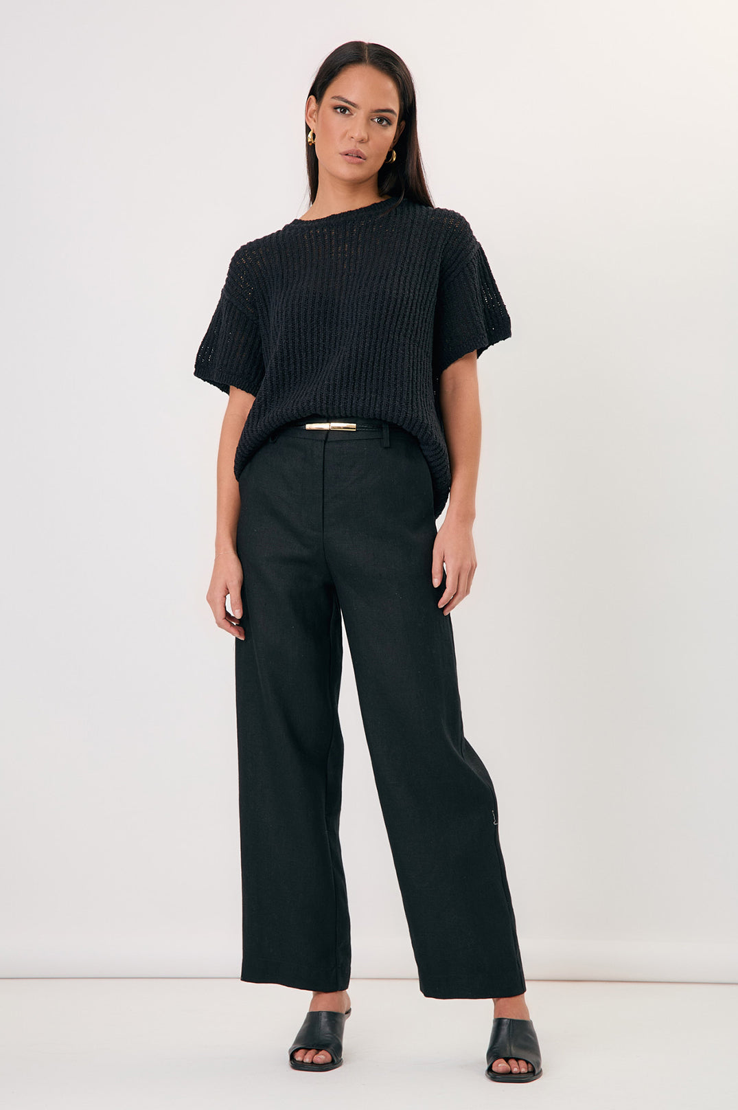 Adorne Lulu Wide Leg Linen Pant - Black