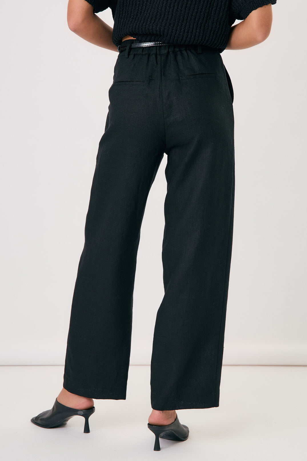 Adorne Lulu Wide Leg Linen Pant - Black