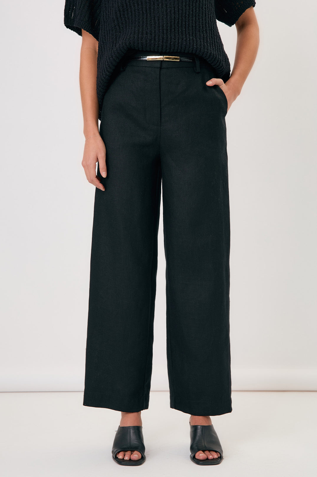 Adorne Lulu Wide Leg Linen Pant - Black