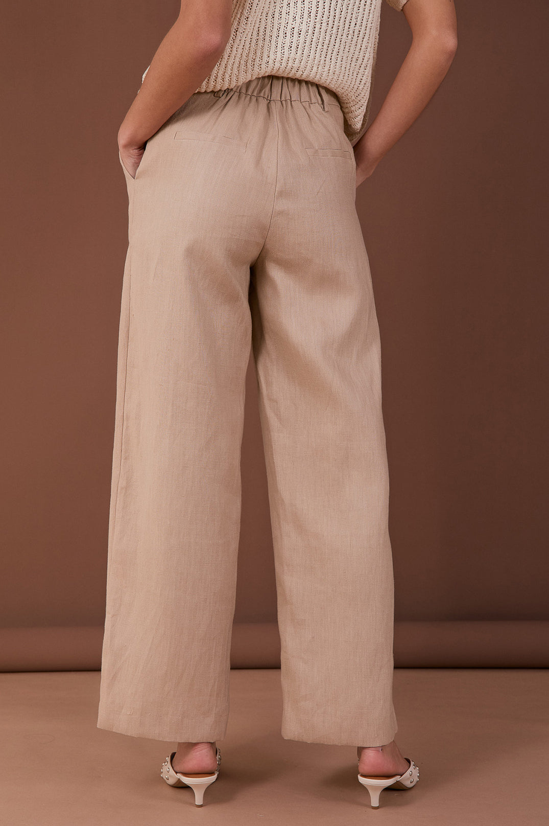 Adorne Lulu Wide Leg Linen Pant - Camel