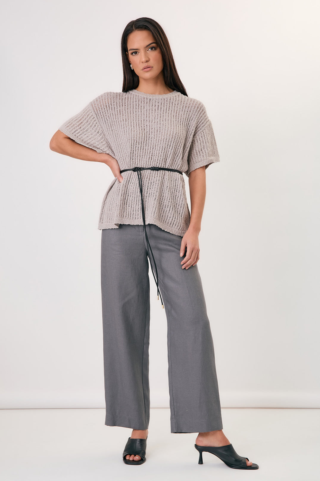 Adorne Lulu Wide Leg Linen Pant - Grey