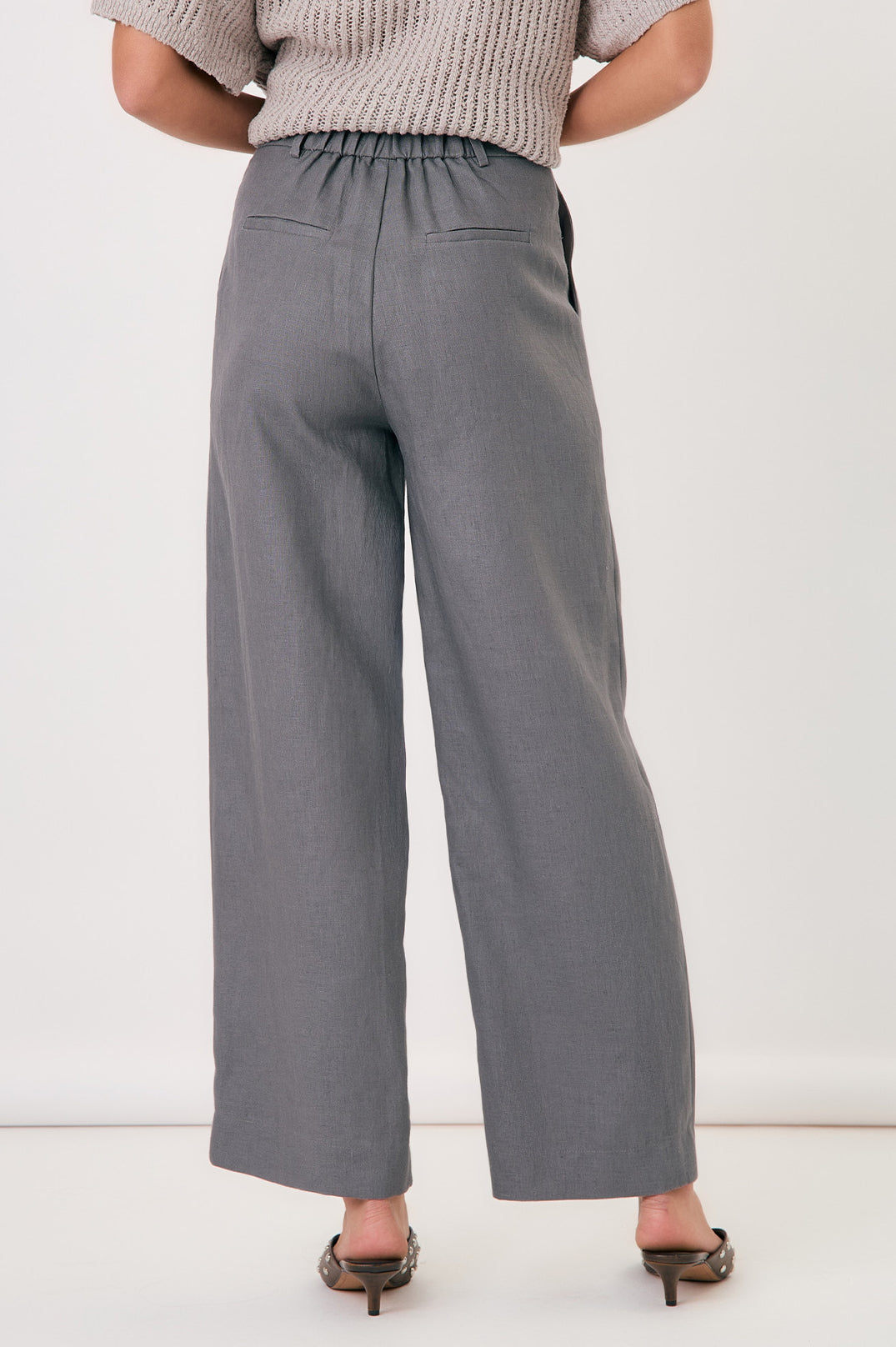 Adorne Lulu Wide Leg Linen Pant - Grey