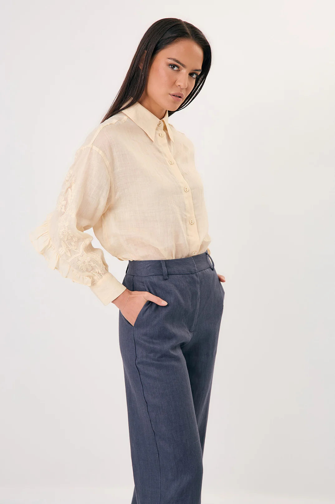 Adorne Lulu Wide Leg Linen Pant - Navy