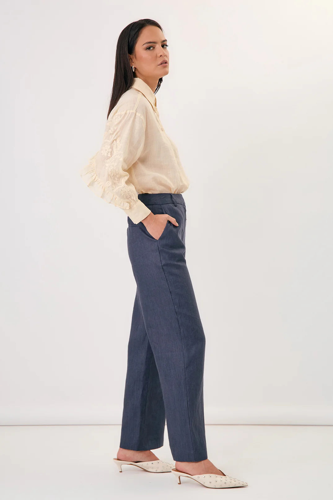 Adorne Lulu Wide Leg Linen Pant - Navy