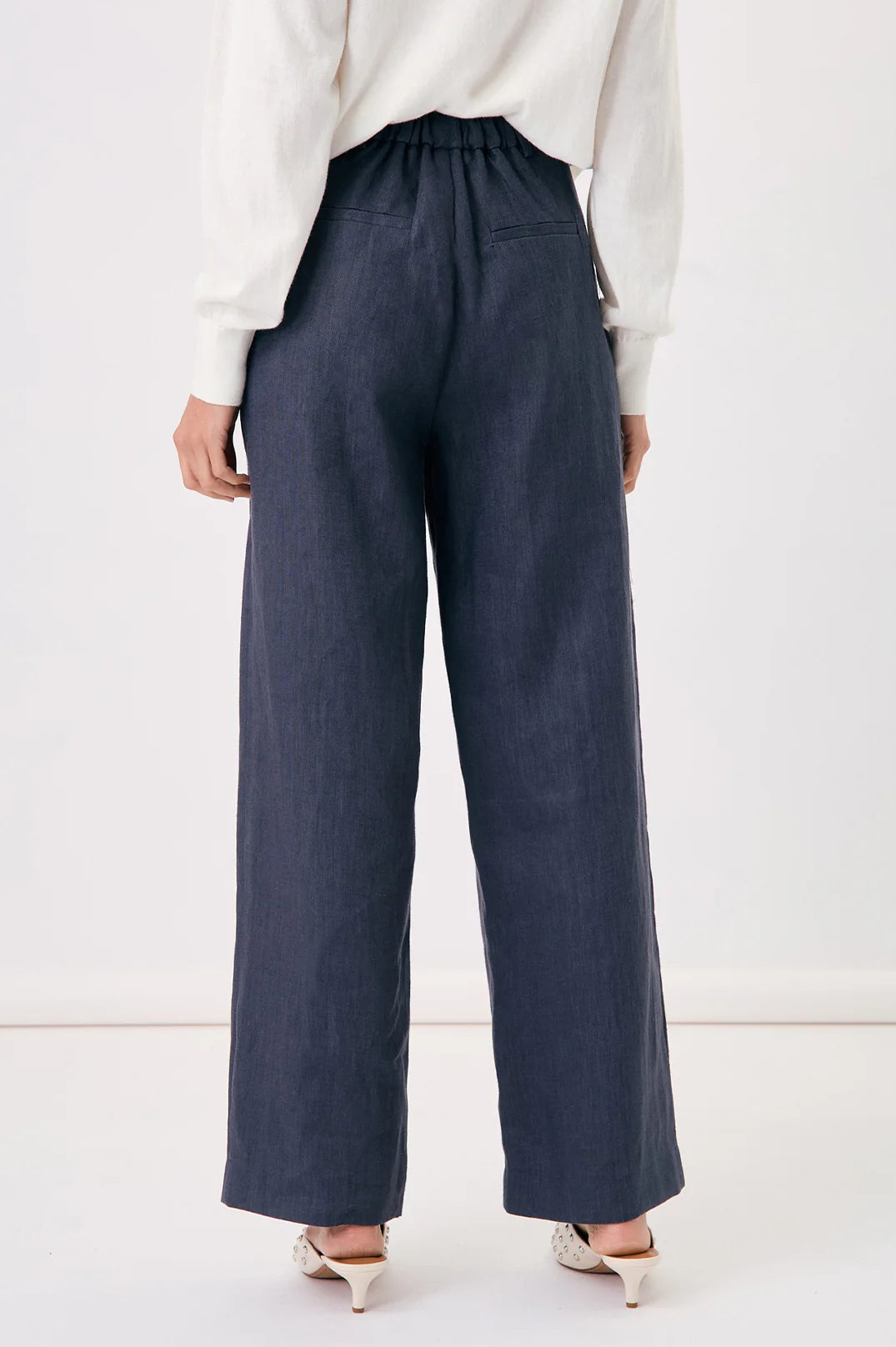 Adorne Lulu Wide Leg Linen Pant - Navy