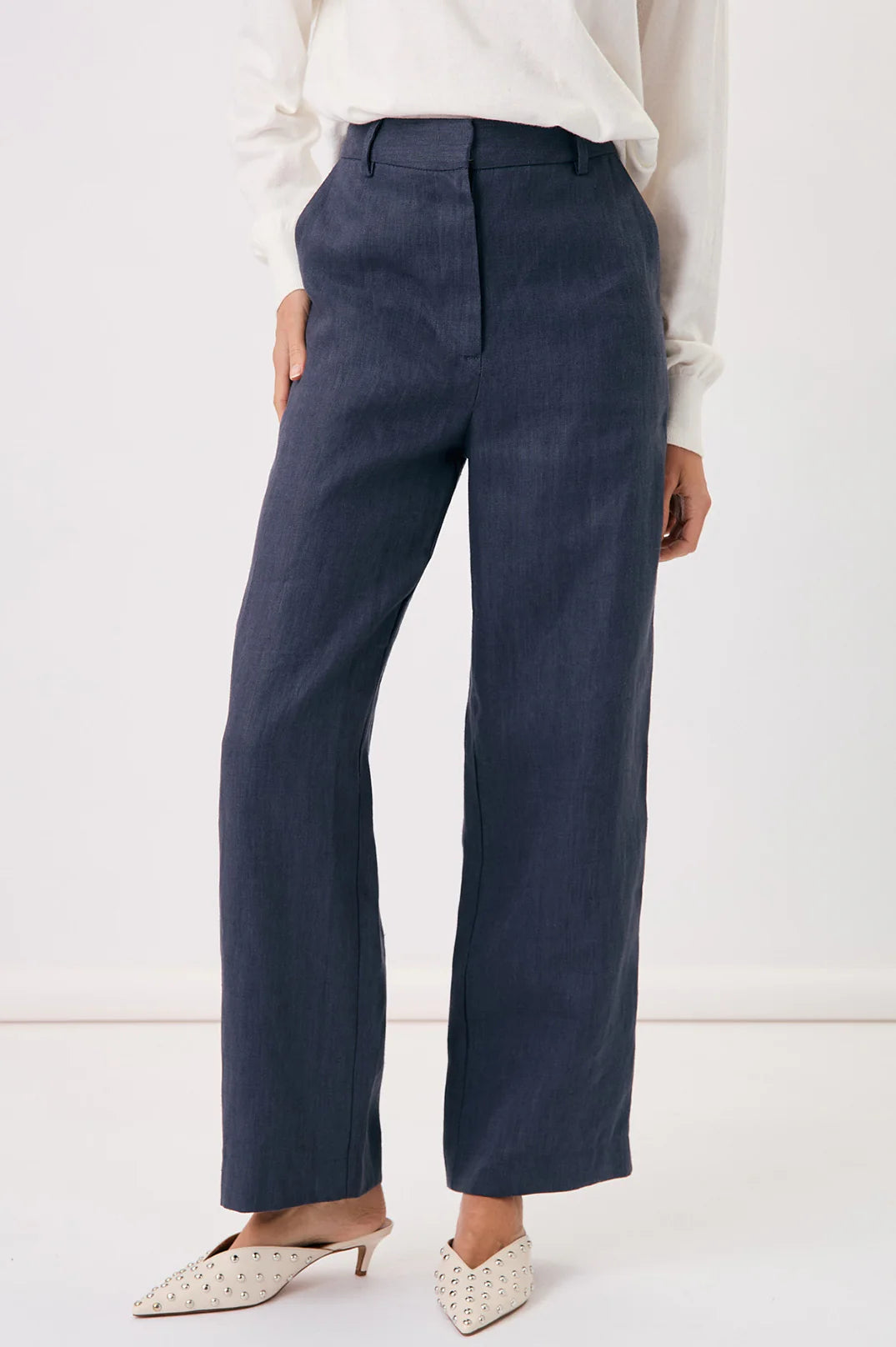 Adorne Lulu Wide Leg Linen Pant - Navy