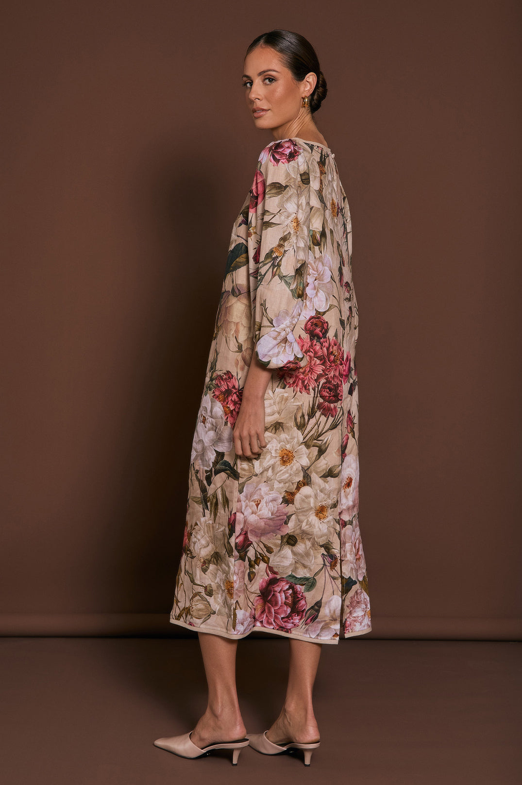 Adorne Marion Linen Floral Midi Dress