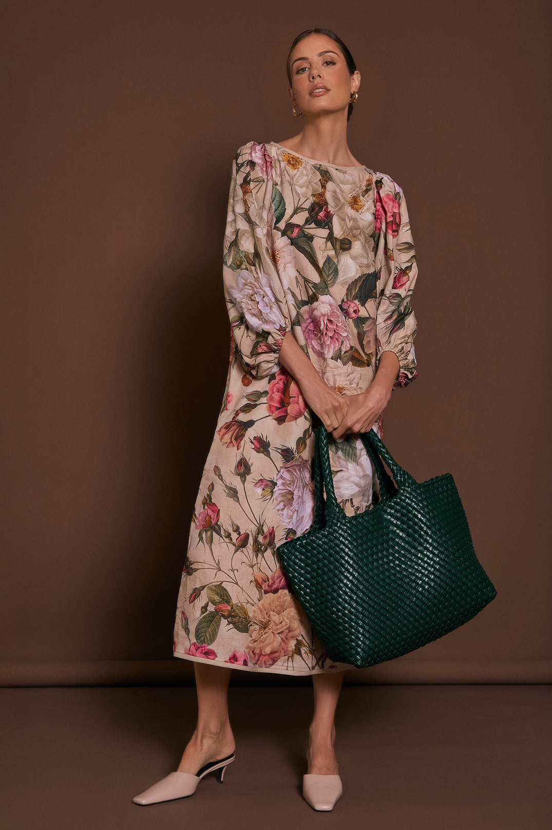 Adorne Marion Linen Floral Midi Dress