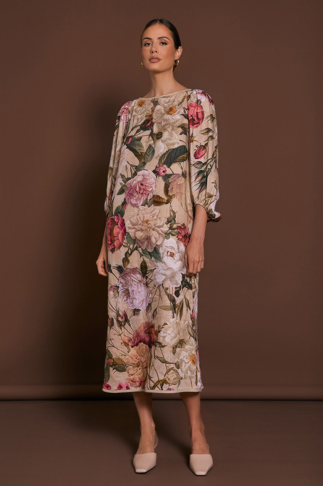 Adorne Marion Linen Floral Midi Dress