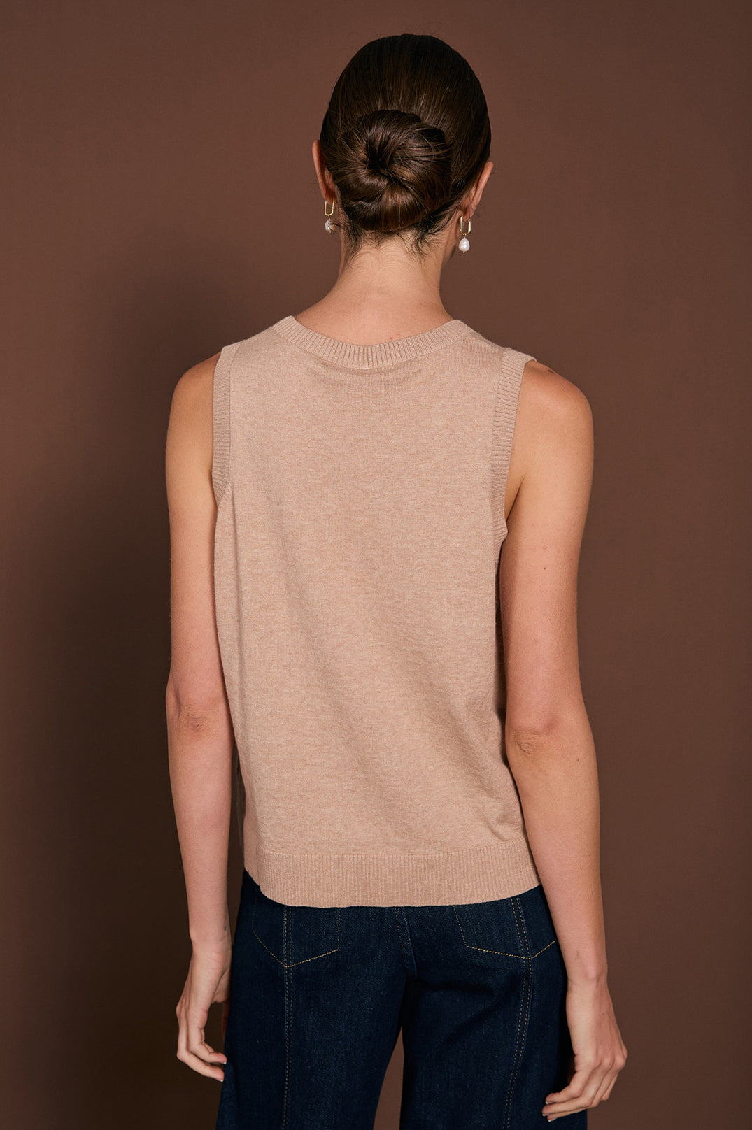 Adorne Tilly Cotton Cashmere Knit Top - Camel