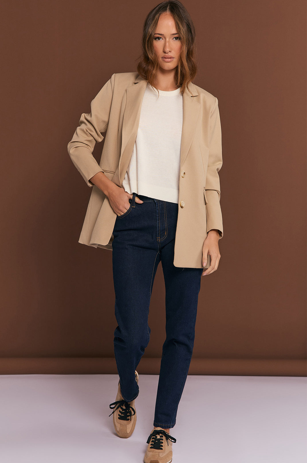Adorne Tilly Cotton Cashmere Knit Top - Cream
