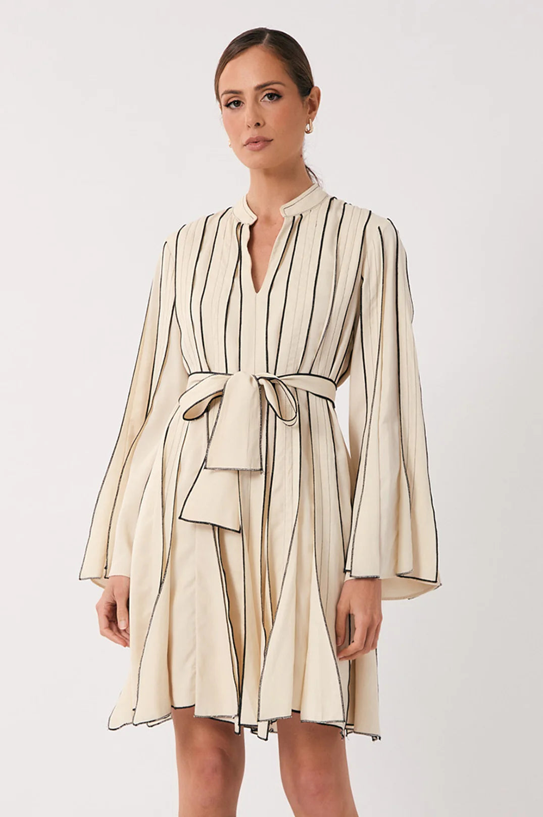 Adorne Georgina A line Contrast Panel Dress - Stone