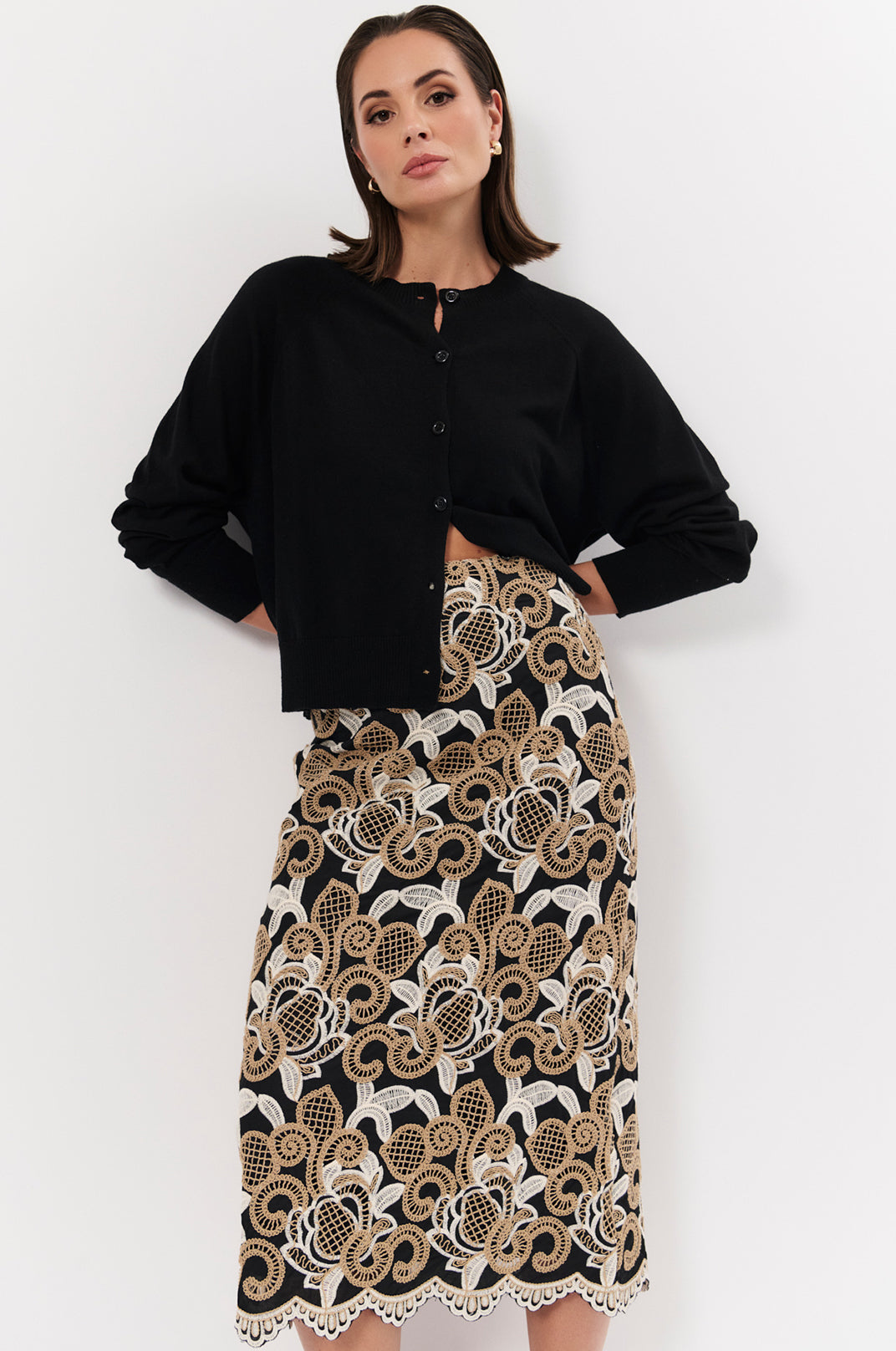 Adorne Denise Scalloped Hem Midi Skirt