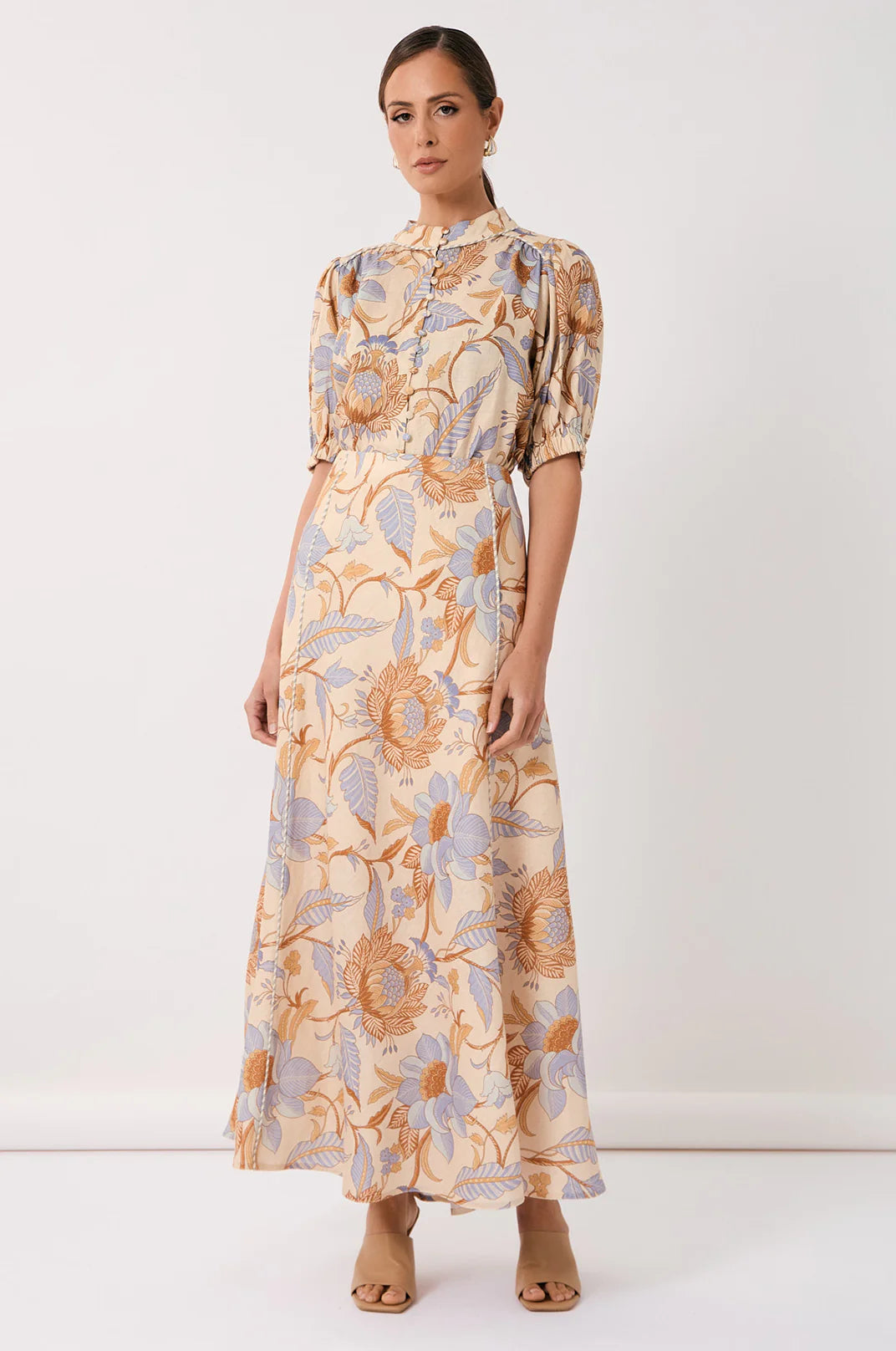 Adorne Erica Linen Print Midi Skirt